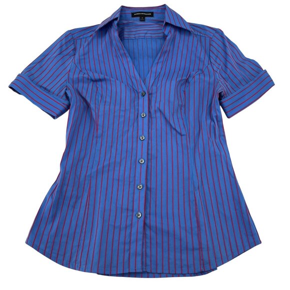 Express Design Studio Button Up Blue Red Stripes Women's size Small - Picture 1 of 8